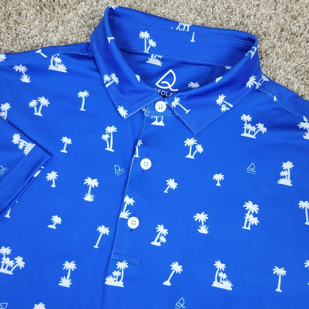 Deolax Mens Medium Blue AOP Floral Performance Stretch Golf Polo SS